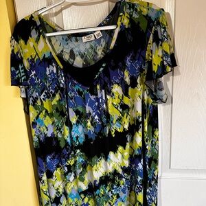 Cato Blue and Green Abstract Top